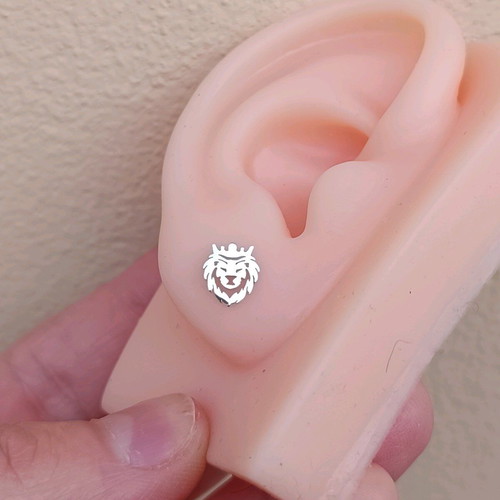 Unisex stainless steel lion head stud earrings