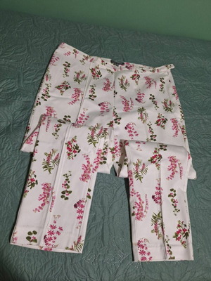 Laura Ashley cotton pants like new, white with pink floral details