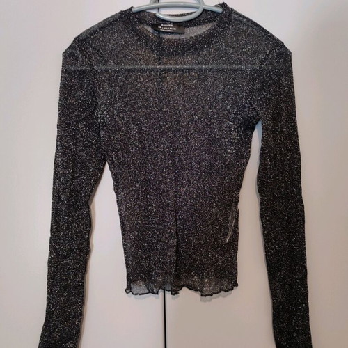 See Through Black T-Shirt With Glitter New Bershka Size S
