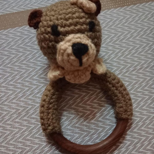 Handmade knitted bear rattle new