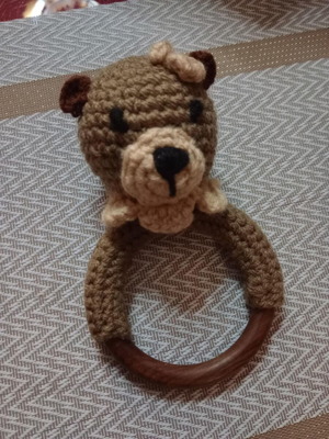 Handmade knitted bear rattle new