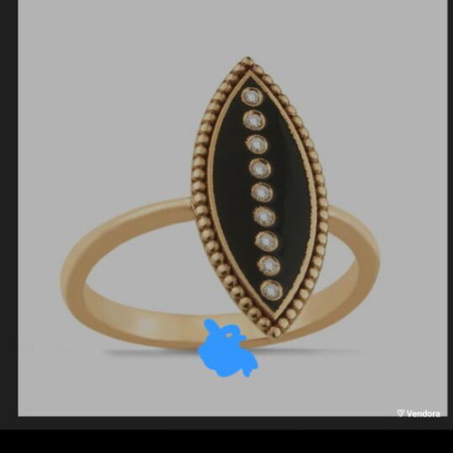 18K rose gold ring with diamonds and black enamel, size 54