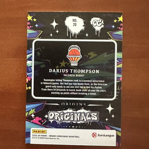 Panini EuroLeague Origins Darius Thompson card /75