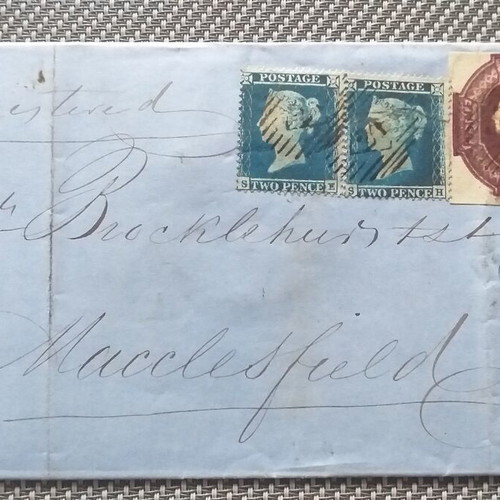 Registered London to Macclesfield 1854 postal cover with stamps