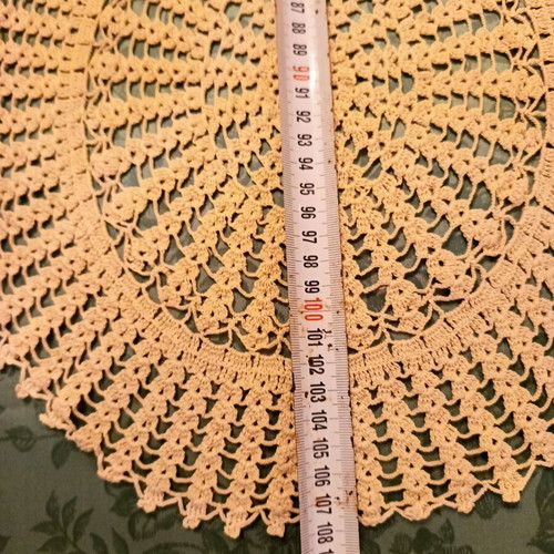 Handmade Crochet Table Runner used, 108x44 cm, ecru vintage
