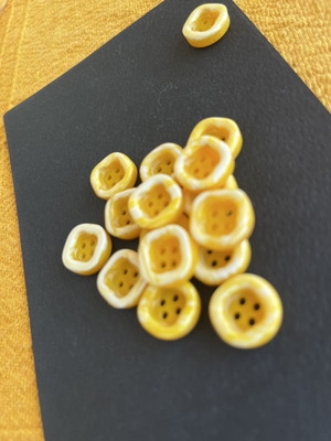 Vintage yellow and white buttons 14.5 mm, pack of 20