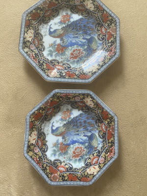 Satsuma KING vintage πορσελάνινα πιάτα με παγώνια, σετ 2