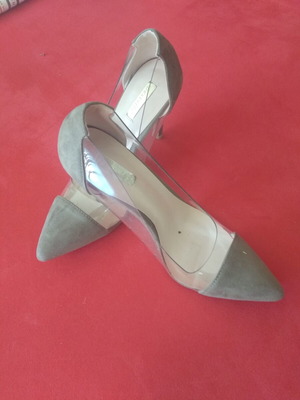High-heeled pumps size 37, olive green with transparency