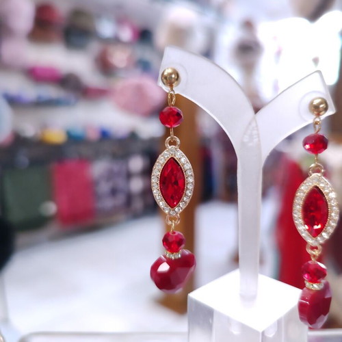 Crimson Muse Handmade Earrings new with red marquise crystal and heart