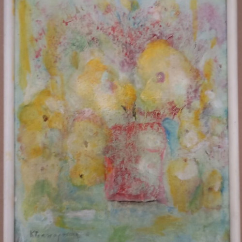 Artwork by K. Tsatsaronakis used oil painting with fresco technique, flowers