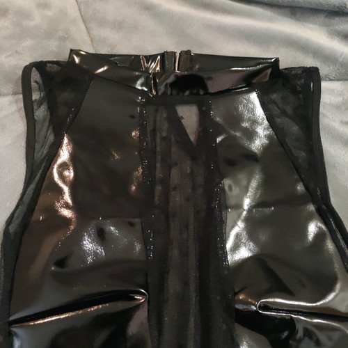 Vinyl bodysuit with lace black new, size L