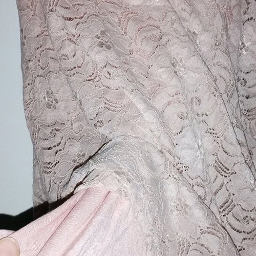 Pink mini dress like new, strapless with lace and bow