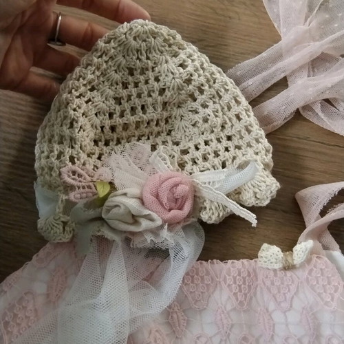 Handmade dress for formal occasion new, with knitted hat gift