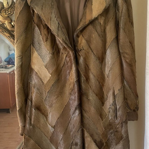 Nutria fur coat, genuine, long women's patchwork design