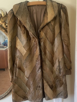 Nutria fur coat, genuine, long women's patchwork design