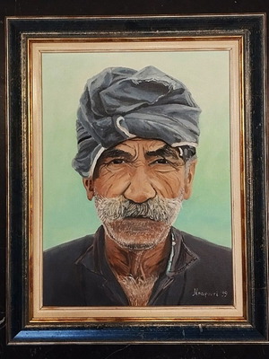 Collectible oil painting portrait of elderly man by Μπαρουτέ '99, new