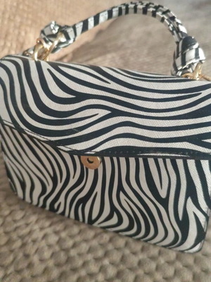 Zevre Crossbody Bag New, Black and White with Gold Details