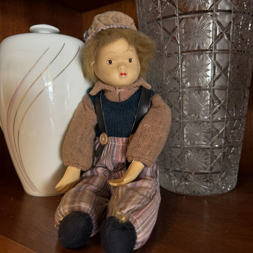 Antique handmade porcelain doll used, painted