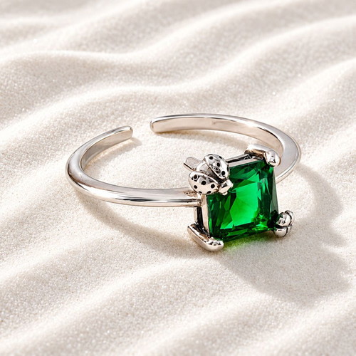 Open ring 925 silver with green zircon stone, new, size 51 adjustable