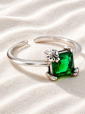 Open ring 925 silver with green zircon stone, new, size 51 adjustable