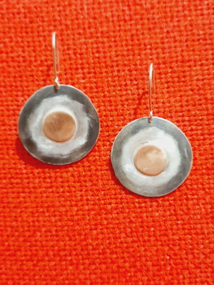 Silver earrings handmade 925 with copper center new