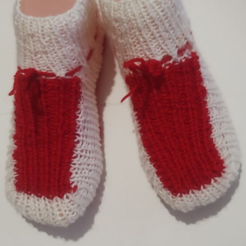 Martenitsa knitted slippers, white and red
