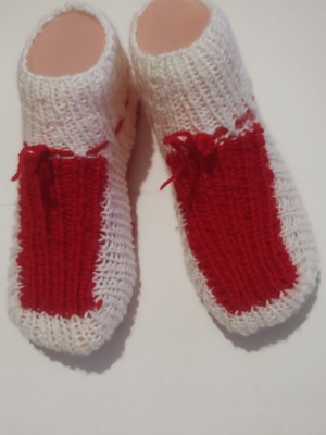 Martenitsa knitted slippers, white and red