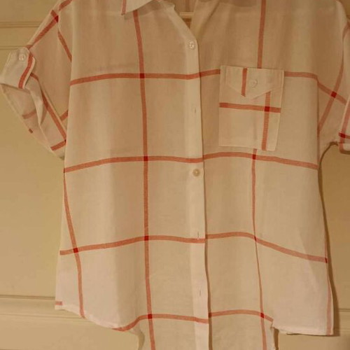Passport shirt new, size small, white with red squares