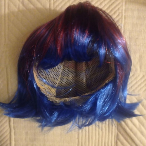 Wig red to blue ombre, short bob new