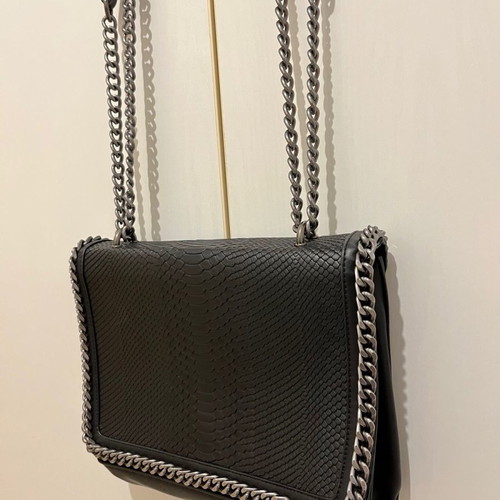 Black shoulder bag used with silver chain and croco texture