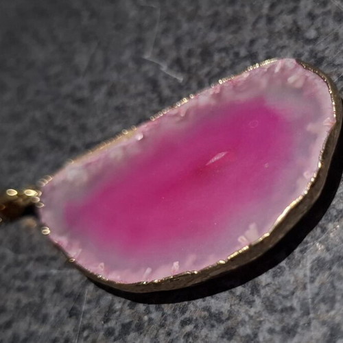 Handmade necklace with natural pink agate slice and gold chain, like new