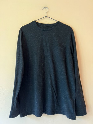 A-Style Black Cotton Blouse with Thin Silver Threads and Pocket, Like New, M/L