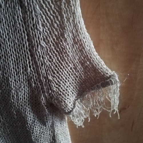 Beige perforated knitted cardigan used, size S/M, short sleeves
