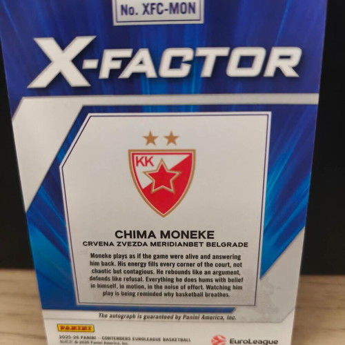 2025-26 Panini Contenders EuroLeague Crvena Zvezda Chima Moneke X-Factor Auto card new