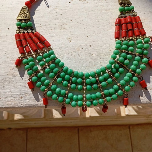 Tibetan necklace made of brass and handmade glass beads like new