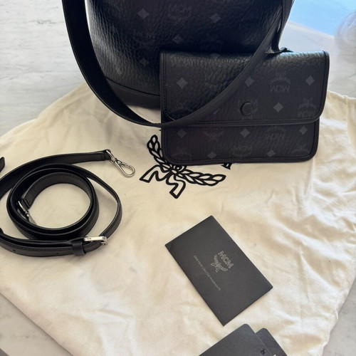 MCM Monogram Canvas Bucket Bag with Matching Zip Pouch Like New