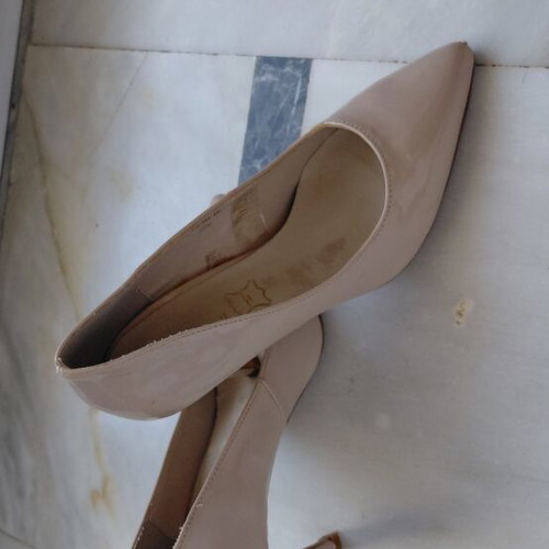 Beige patent leather women's pumps size 38