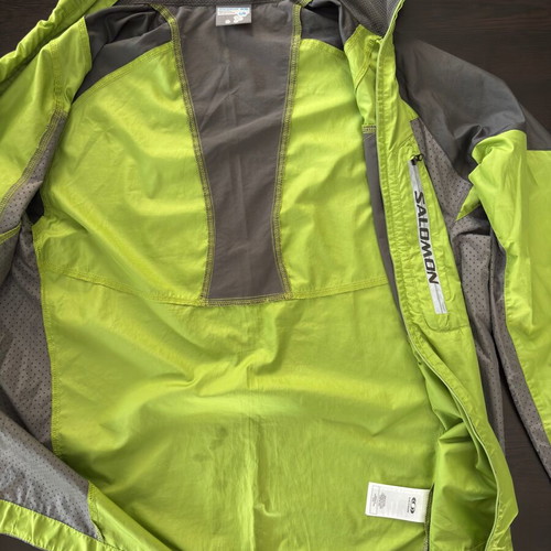 Salomon men's windbreaker jacket used, lightweight, gray and green