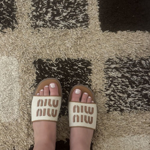 Miu Miu logo-appliqué sandals new, size 38, beige and brown