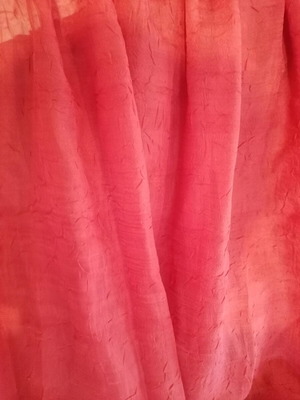 Red curtains voile crinkled with tape, like new
