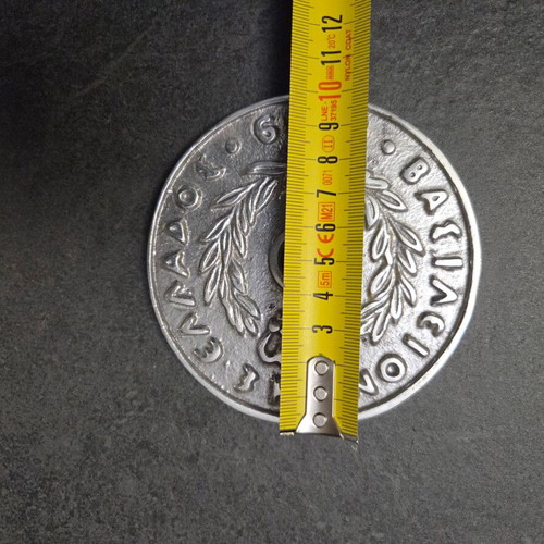 Coaster 20 lepta (drachma) used, pierced 1969 coin, aluminum