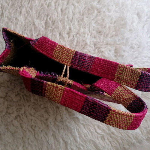Straw handbag children's new pink multicolor