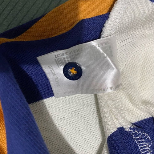 Navy & Green men's polo shirt, medium, striped blue white mustard