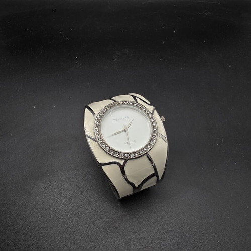 Charles Delon women's watch used, white enamel with crystals