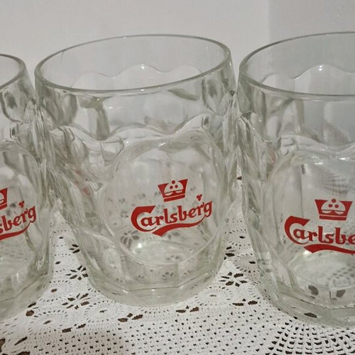 Carlsberg vintage 1960's set of 3 pint glasses with red crown logo new