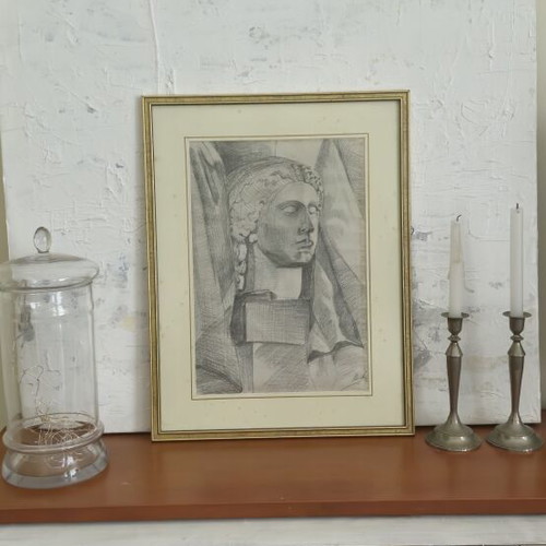 Hand Drawn Vintage Pencil Drawing Signed, Wooden Framed Art Used