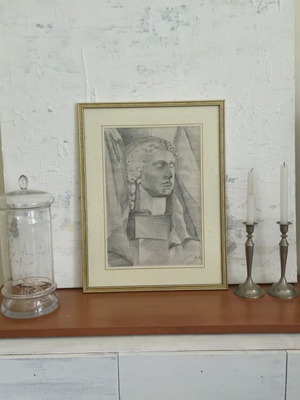 Hand Drawn Vintage Pencil Drawing Signed, Wooden Framed Art Used