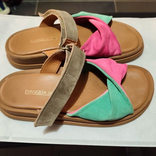 Evangelia Drosi sandals size 38, pink and green