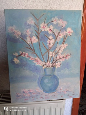 Oil painting authentic on canvas used, flowers in vase