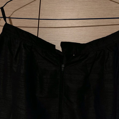Black raw silk skirt new with flounce and lace trim